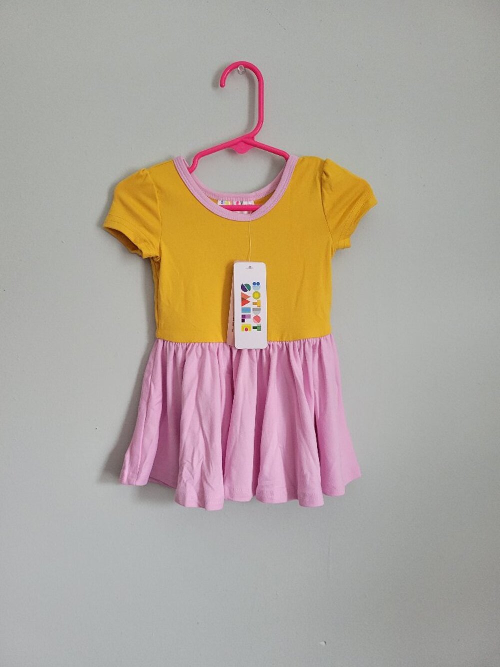 Dot Dot Smile Dress Baby Girl's 6-12mo Yellow & Purple Cap Sleeve Twirl NWT